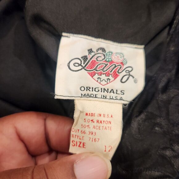 Lanz Salzburg Vintage Black Floral Jacquard Drop Waist Maxi Dress Size 12 80s - Picture 8 of 13